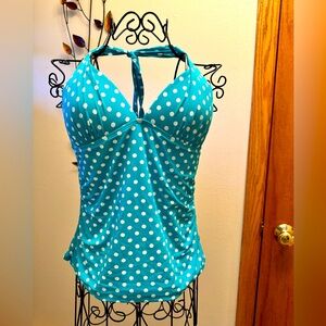 Apt 9 teal and white polka dot swim top